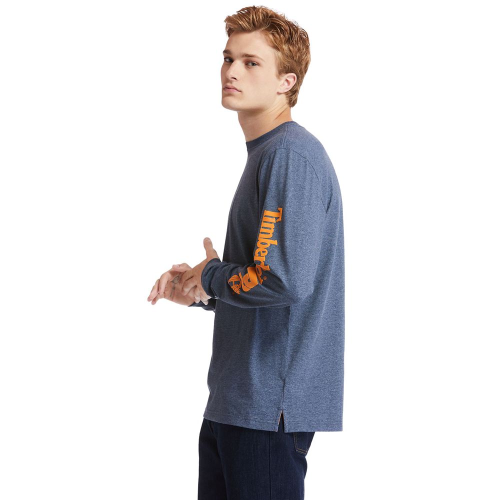 Camisetas Timberland Hombre Pro® Base Plate Long-Sleeve Logo Azul Marino - Chile QWE-548761